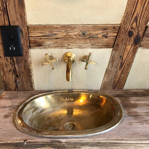 Customer photo review of Hammered Solid Brass Sink, Bowl Dropped In Bathroom Sink