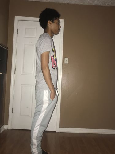 Customer photo review of Premium Side Stripe Zip Pocket Track Pants (Grey - White)
