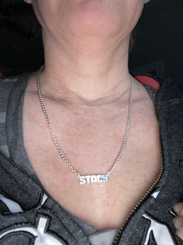 Customer photo review of Block Mini Name Necklace with Cuban Chain