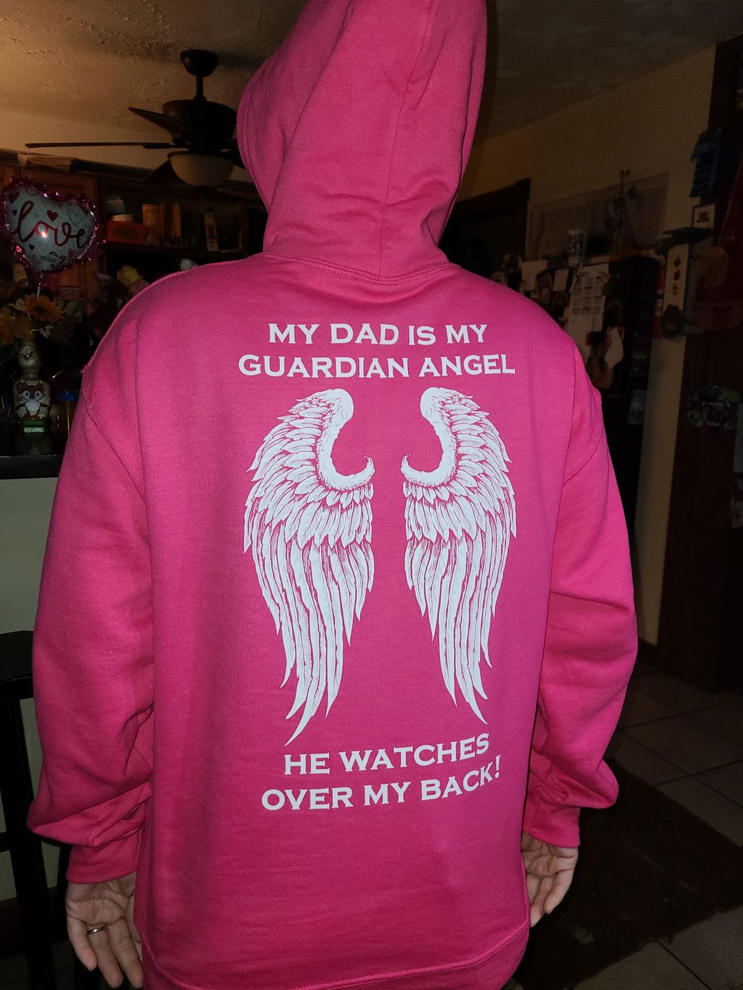 Customer photo review of My Dad Is My Guardian Angel Hoodie