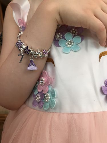 Customer photo review of Children's 'Purple Princess 7th Birthday' Silver Plated Charm Bead Bracelet