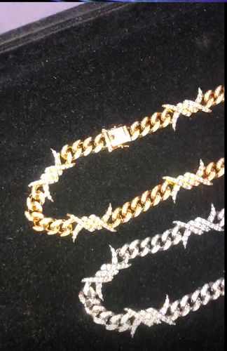 Customer photo review of 10MM White Gold Plated Iced Out Barb Wire Cuban Link Chain