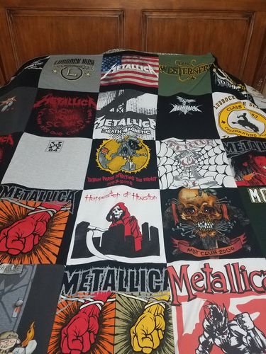 T-shirt quilt with music, heavy metal themes by Yvonne from TX