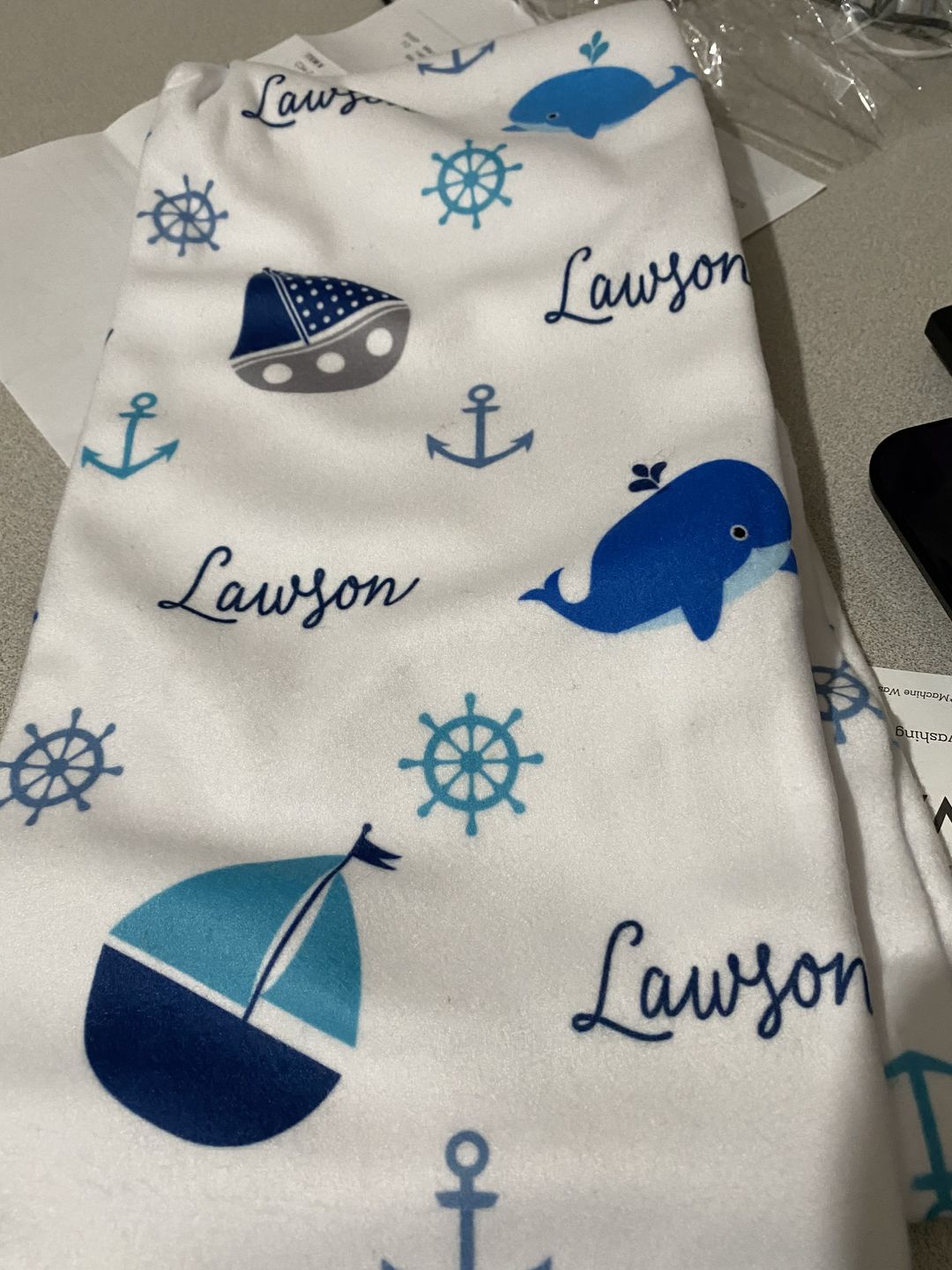 Customer photo review of Nautical Fleece Personalized Baby Boy Blanket