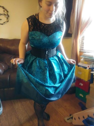 Customer photo review of 2PCS Blue 1950s Dress & Black Petticoat