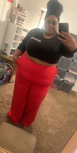 Customer photo review of Rebdolls "All Or Nothing" Textured Wide Leg Pants w. Pockets