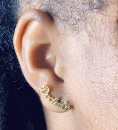 Customer photo review of Custom Name Earrings