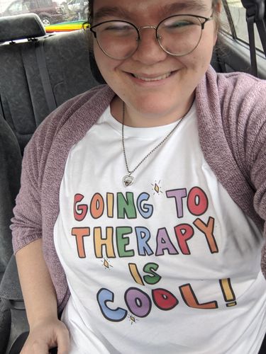 Customer photo review of Going To Therapy Is Cool! -- T-Shirt