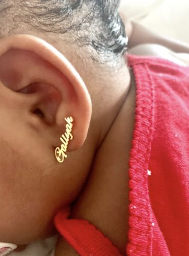 Customer photo review of Custom Name Earrings