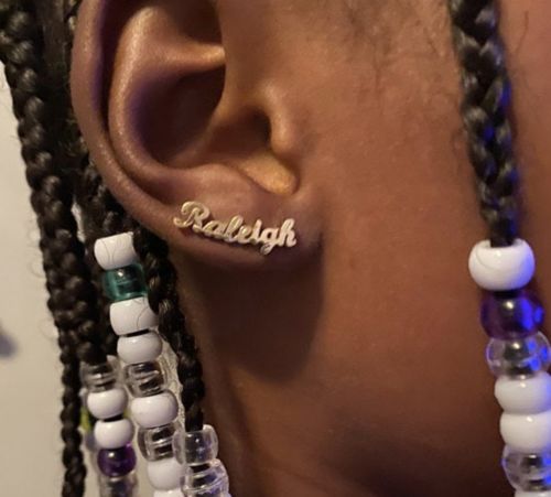 Customer photo review of Custom Name Earrings