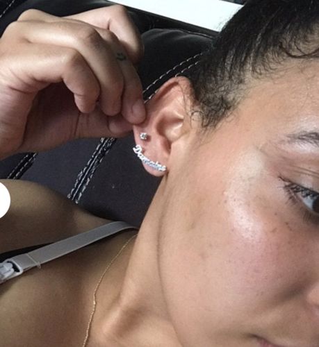 Customer photo review of Custom Name Earrings