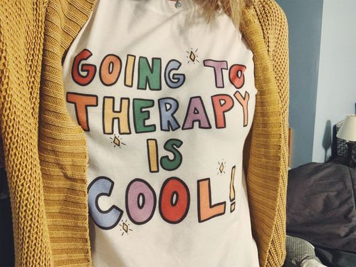 Customer photo review of Going To Therapy Is Cool! -- T-Shirt