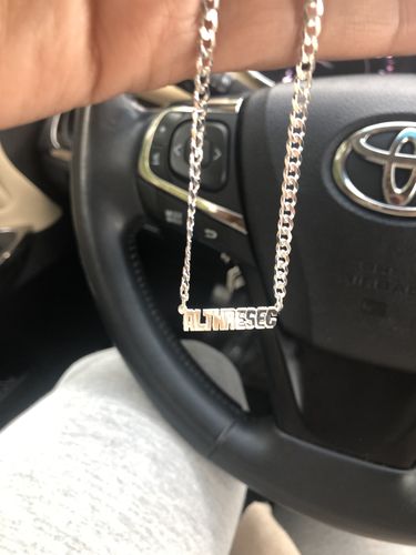 Customer photo review of Block Mini Name Necklace with Cuban Chain