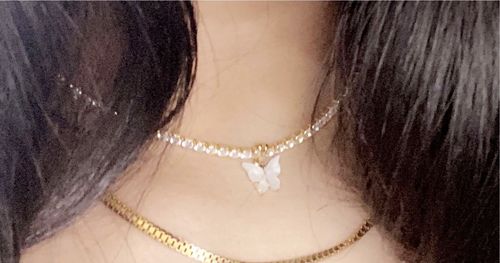 Customer photo review of Diamanté pearl butterfly collar