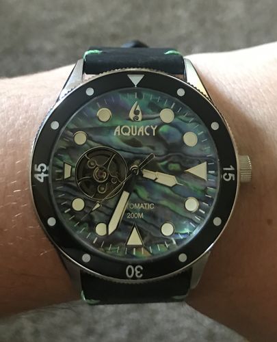 Customer photo review of Aquacy Hei Matau Cave Diver Open Heart Men's Automatic 200M Abalone Dive Watch CD.38.AB.B.L