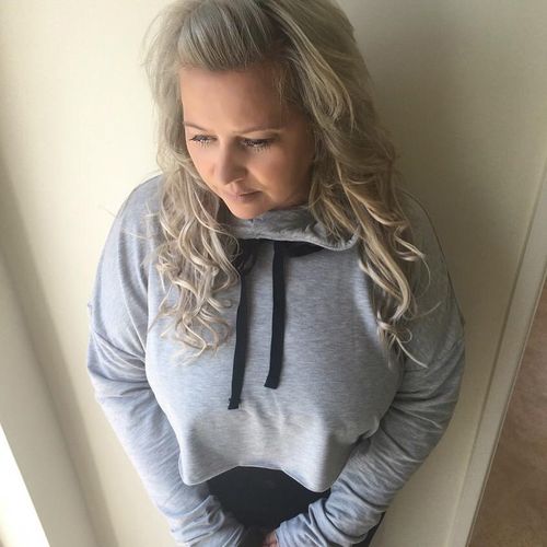 Customer photo review of Tape in Hair Extensions 100% Remy Human Hair 20 Pieces 50 Grams Grey Highlighted With Blonde (Gray/60)