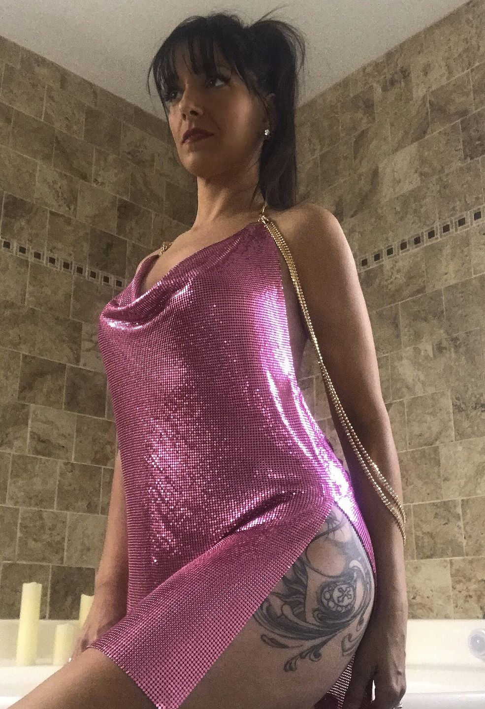 Customer photo review of Pink Backless Chainmail Dress