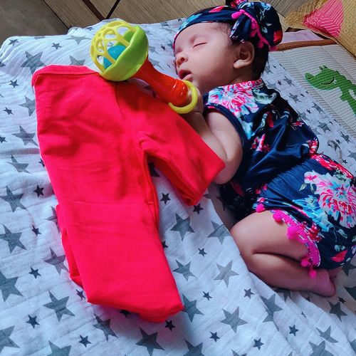 Customer photo review of Adorable Blue Floral Baby Romper With Headband (0-6 months)