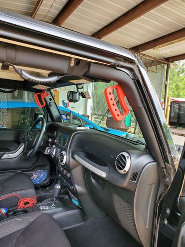 Customer photo review of Aluminum Front & Rear Grab Handles -Red (11-18 Jeep Wrangler JK/ JKU)