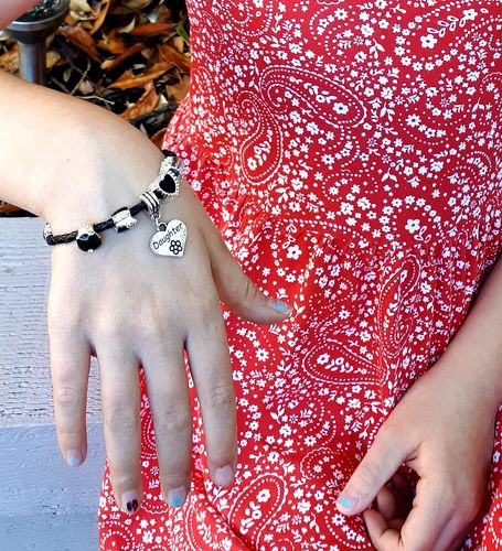Customer photo review of Children's Daughter 'Simply Black' Silver Plated Black Leather Charm Bead Bracelet