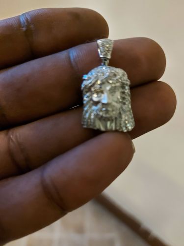 Customer photo review of Silver Matte Face Diamond Micro Jesus Piece