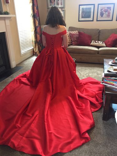 Customer photo review of Long Prom Dresses Off Shoulder Red Overskirt Jumpsuits  FD1283