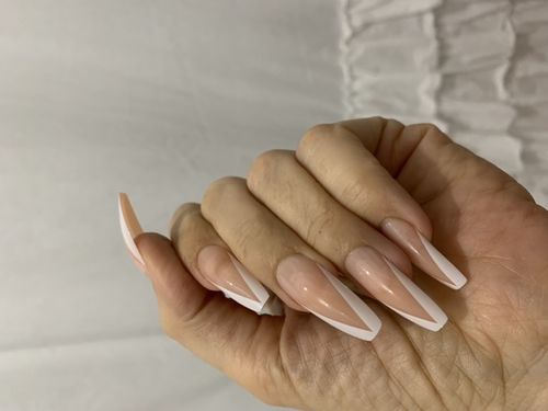 Customer photo review of INSTANT GLAM- V SHAPE WHITE FRENCH LONG COFFIN PRESS ON NAIL SET