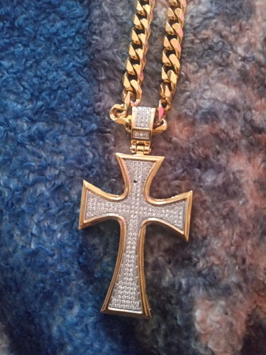 Customer photo review of 14K Triple Plated Large Iced Out CZ Cross