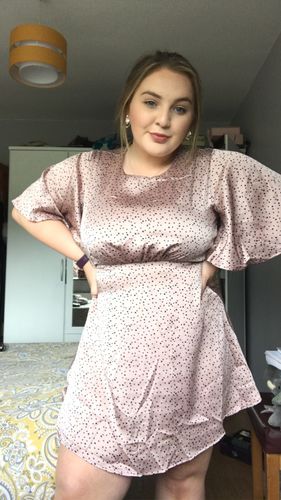 Customer photo review of Annika Pink Polka Dot Empire Waist Dress
