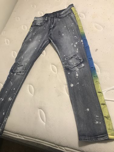 Customer photo review of Dip Dye Skinny Fit Track Denim Bleach Splatter - Blue (M4818D)