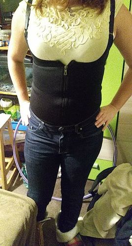 Customer photo review of Zipper Waist Trainer Corset Neoprene Sweat Belt Tummy Slimming Sport Shapewear