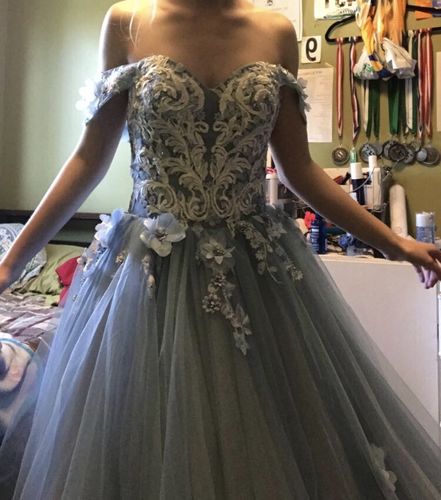 Customer photo review of Light Dusty Blue Floral Prom Dresses Cinderella Quinceanera Dress FD1148