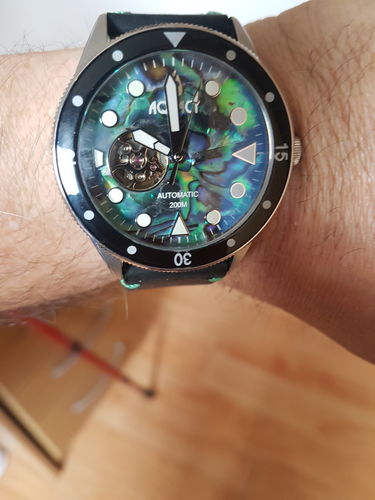 Customer photo review of Aquacy Hei Matau Cave Diver Open Heart Men's Automatic 200M Abalone Dive Watch CD.38.AB.B.L