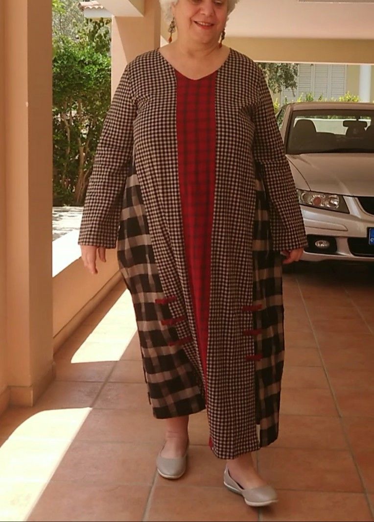 Customer photo review of Plus Size - Different Colored Plaid Retro Cotton Linen Dress