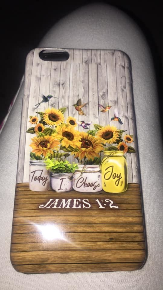 Customer photo review of Christian phone cases: Today I choose Joy James 1:2, Sunflower Hummingbird phone case