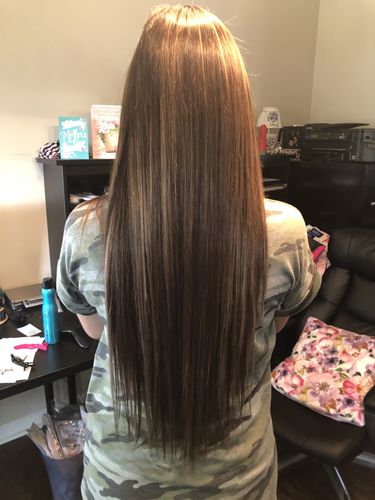 Customer photo review of Customized 22” #2P8A 160g hair weft 32" width