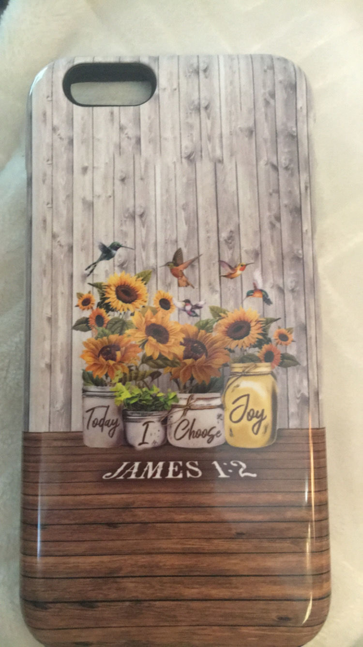 Customer photo review of Christian phone cases: Today I choose Joy James 1:2, Sunflower Hummingbird phone case