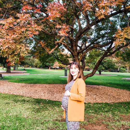 Customer photo review of Luella Print Maternity & Nursing Dress in Black Cherry