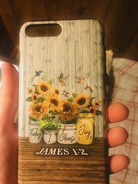 Customer photo review of Christian phone cases: Today I choose Joy James 1:2, Sunflower Hummingbird phone case