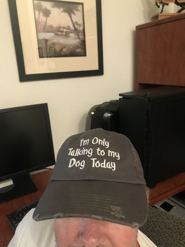 Customer photo review of I'm Only Talking To My Dog Today Classic Distressed Hat