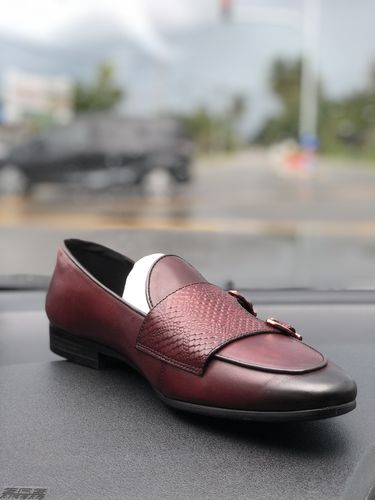 Customer photo review of Belgian Loafer - Red Burgundy Snake Skin Double Monk Strap (Hand Painted Patina)