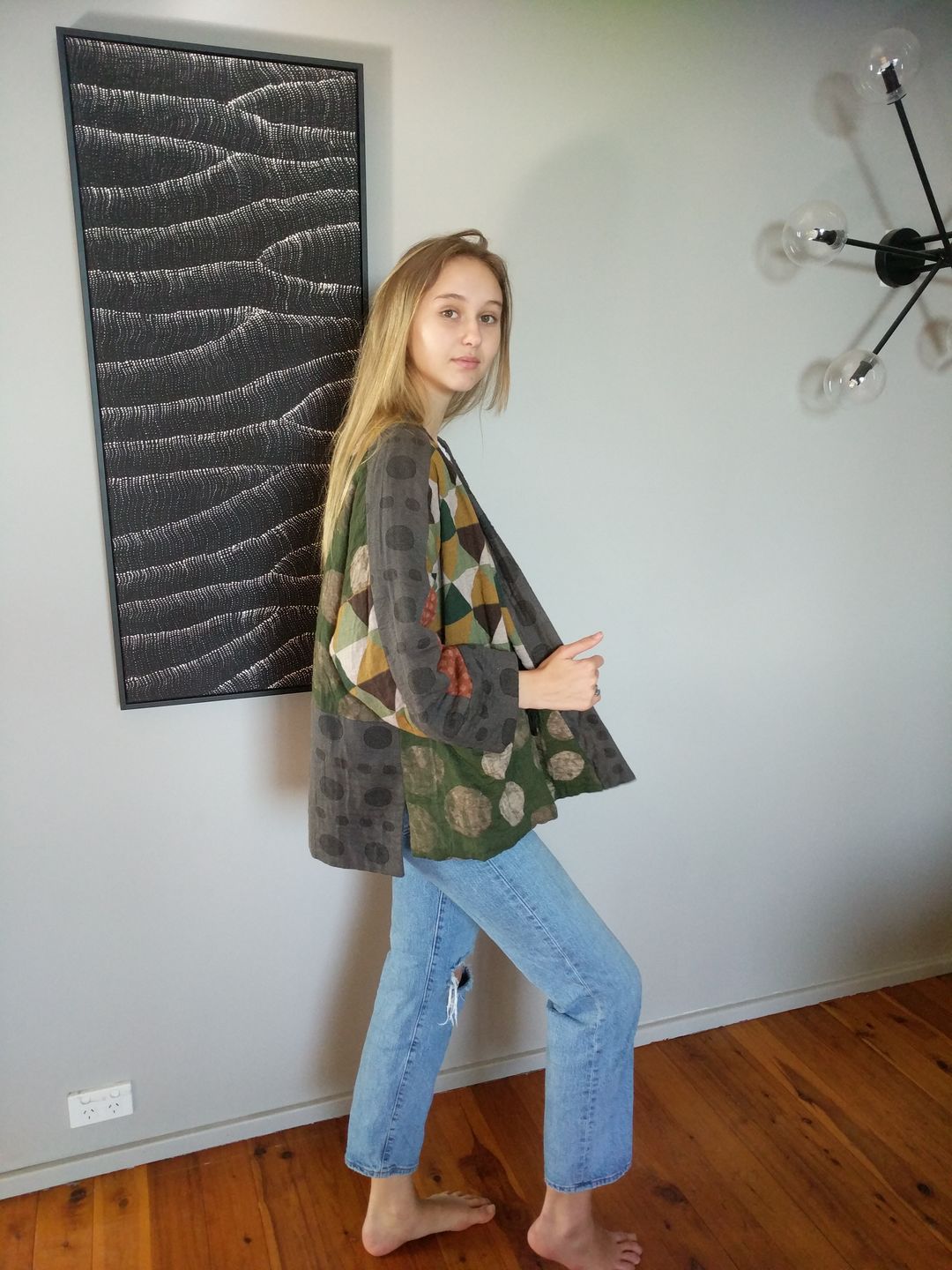 Customer photo review of Plus Size - Irregular Geometric Pattern Retro 100% Cotton Coat