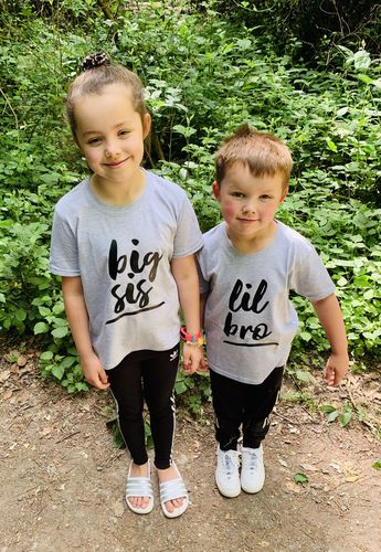 Customer photo review of Brothers & Sisters Mix n' Match Script Grey Tees (MRK X)
