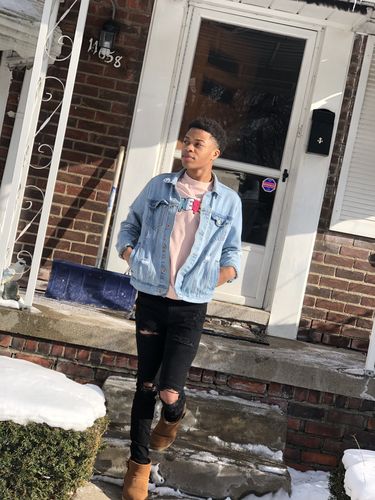Customer photo review of Embroidered Chenille Finesse French Terry Crewneck Light Pink (8688CH)