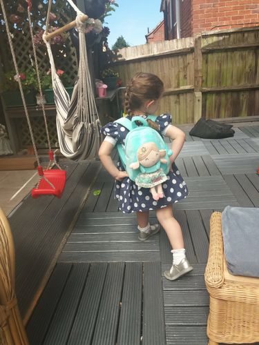 Customer photo review of Personalized Leyadoll Doll Backpack (Green)