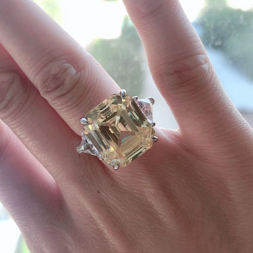 Customer photo review of Louilyjewelry Sterling Silver Asscher & Trillion Cut Yellow Sapphire Three Stone Engagement Ring