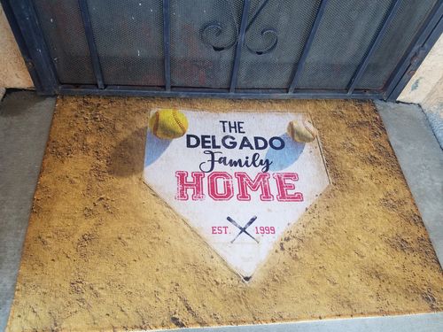Customer photo review of Personalized Home Plate Welcome Mat