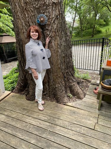 Customer photo review of Joseph Ribkoff Navy/Off-White Striped 3/4 Sleeve Jacket 191917 NEW