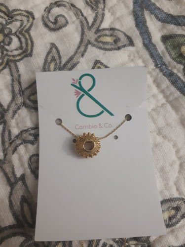 Customer photo review of The Butete Minimalist Chain Pendant Necklace In Gold Filigree