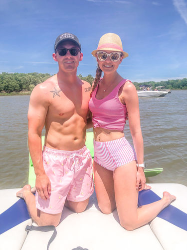 Customer photo review of Beach Bum Bottom | Pink & White Thin Stripes | Final Sale